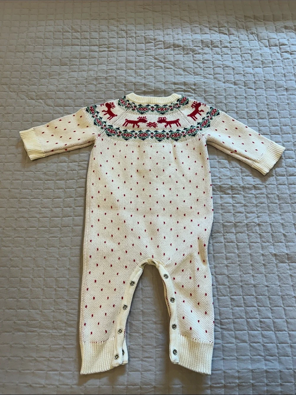 Hanna Andersson Cream Knit One-Piece with Red Reindeer Yoke